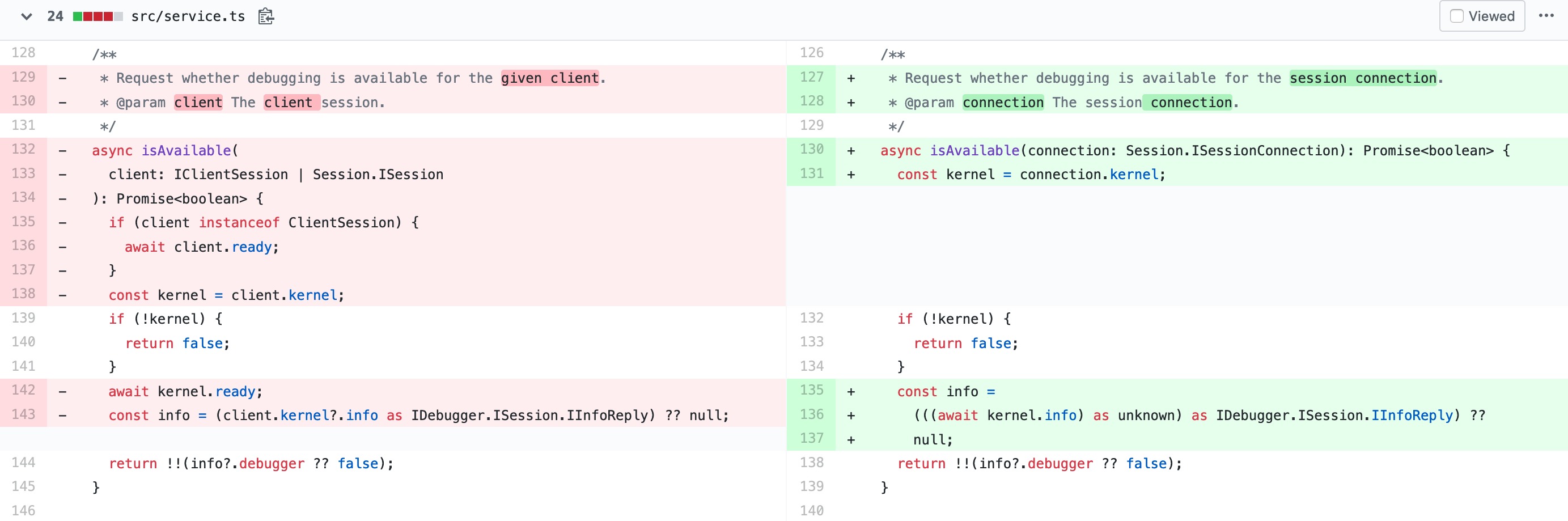 Updating the isAvailable method of the debugger service