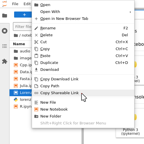 The Copy Shareable Link option in the context menu of a file. Copy Shareable Link is the last entry on the list.